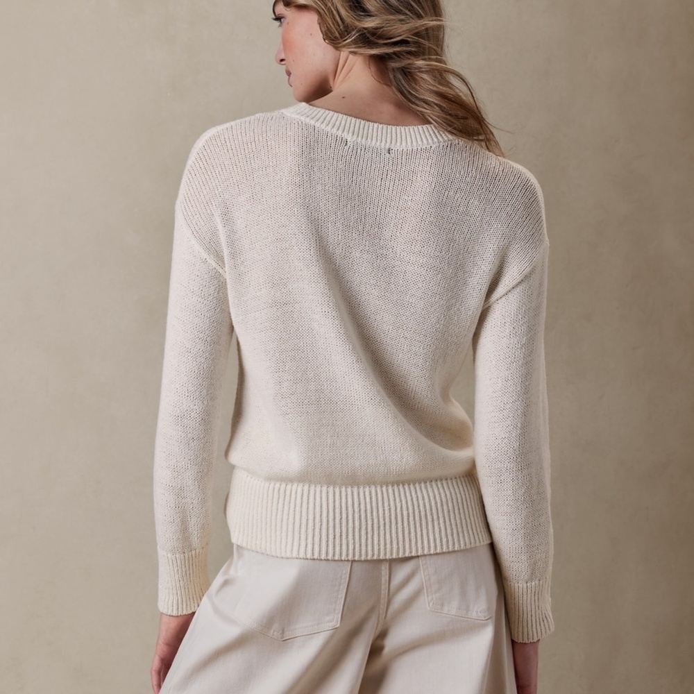 BANANA REPUBLIC Cotton Textured Sweater in Eru (Cream), Size Large - Picture 3 of 7